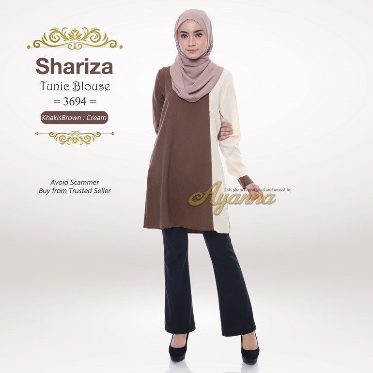 Shariza Tunic Blouse 3694 (KhakisBrown + Cream)