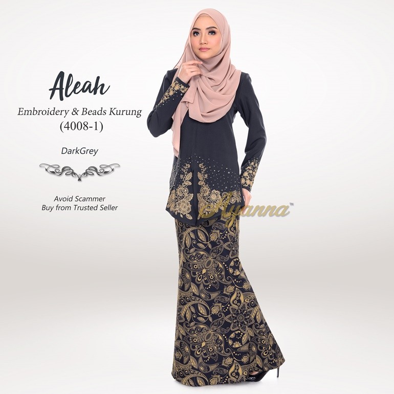 Aleah Embroidery & Beads Kurung 4008-1 (DarkGrey)