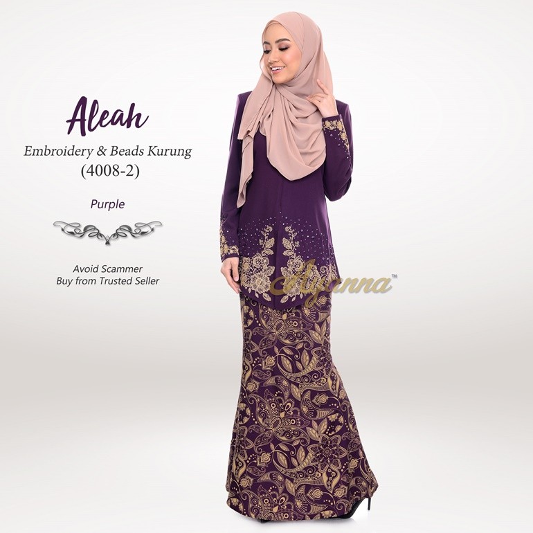 Aleah Embroidery & Beads Kurung 4008-2 (Purple)