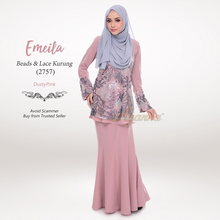 Emeila Beads & Lace Kurung 2757 (DustyPink)