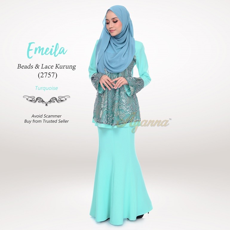 Emeila Beads & Lace Kurung 2757 (Turquoise)