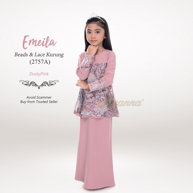 Emeila Beads & Lace Kurung 2757A (DustyPink)