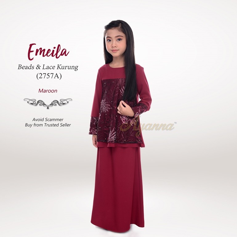 Emeila Beads & Lace Kurung 2757A (Maroon)