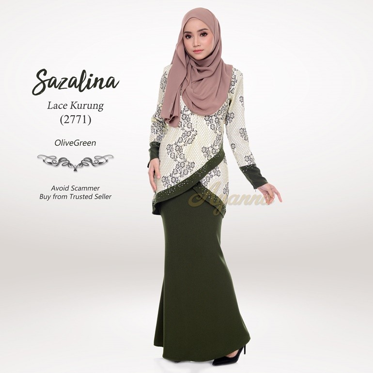 Sazalina Lace Kurung 2771 (OliveGreen)