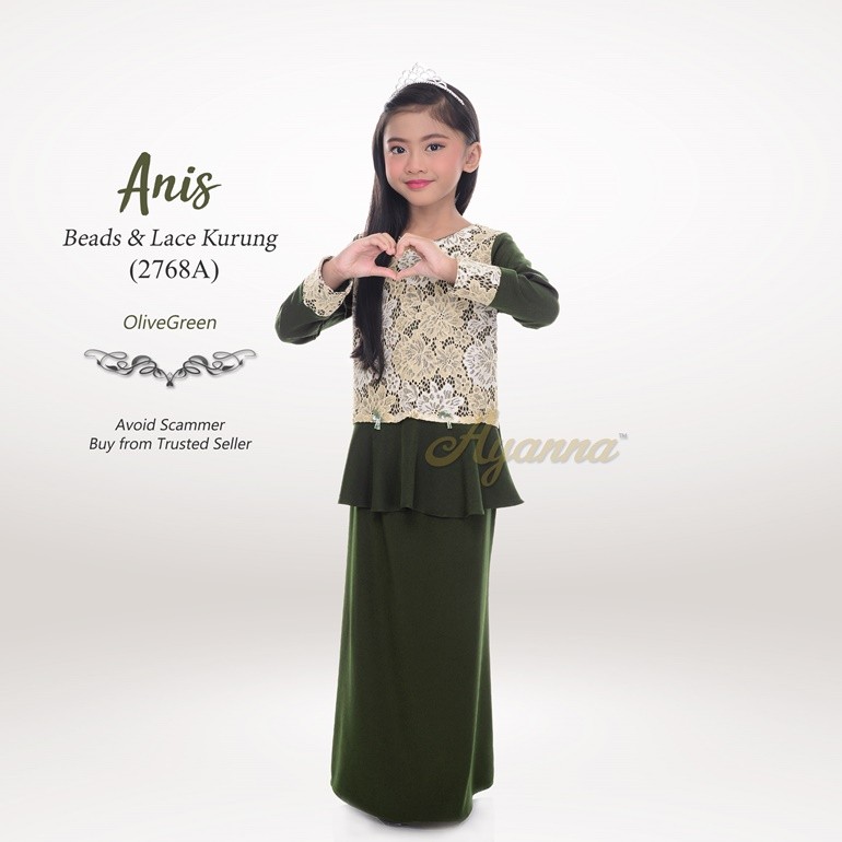Anis Beads & Lace Kurung 2768A (OliveGreen)