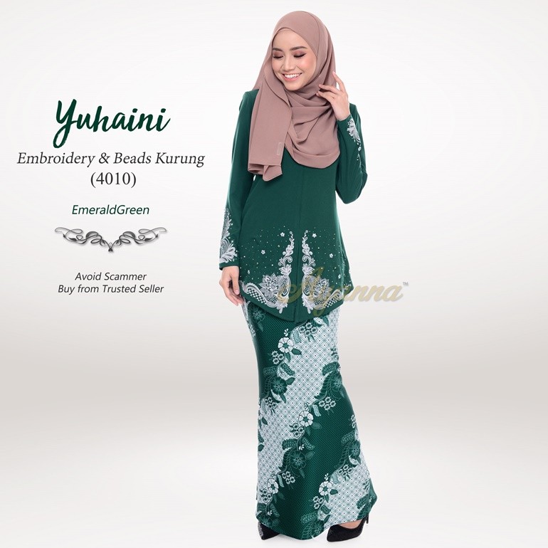 Yuhaini Embroidery & Beads Kurung 4010 (EmeraldGreen)