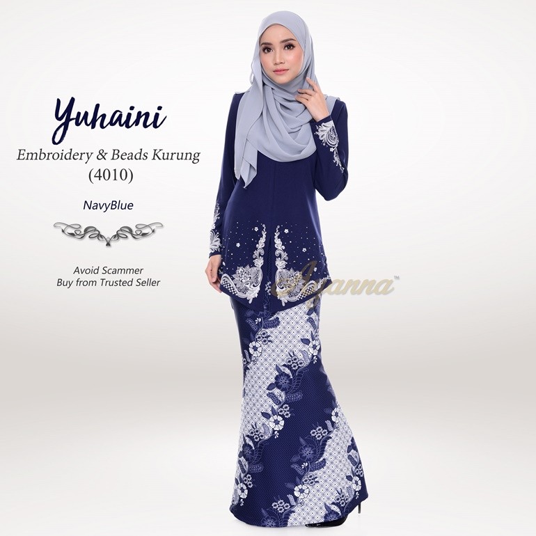 Yuhaini Embroidery & Beads Kurung 4010 (NavyBlue)