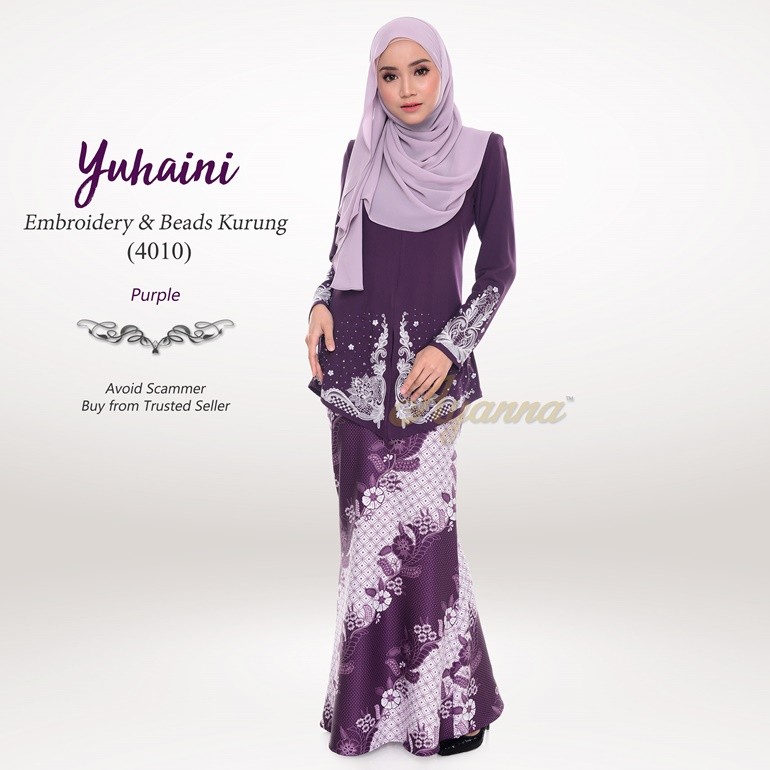 Yuhaini Embroidery & Beads Kurung 4010 (Purple)