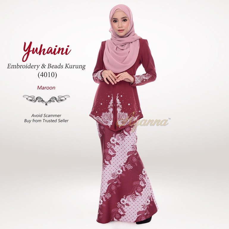 Yuhaini Embroidery & Beads Kurung 4010 (Maroon)