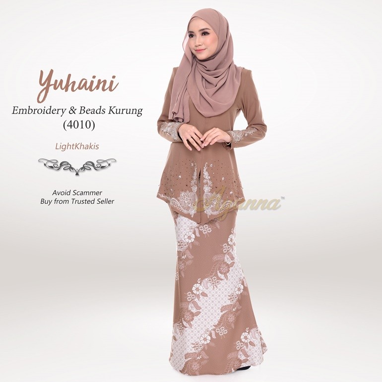 Yuhaini Embroidery & Beads Kurung 4010 (LightKhakis)