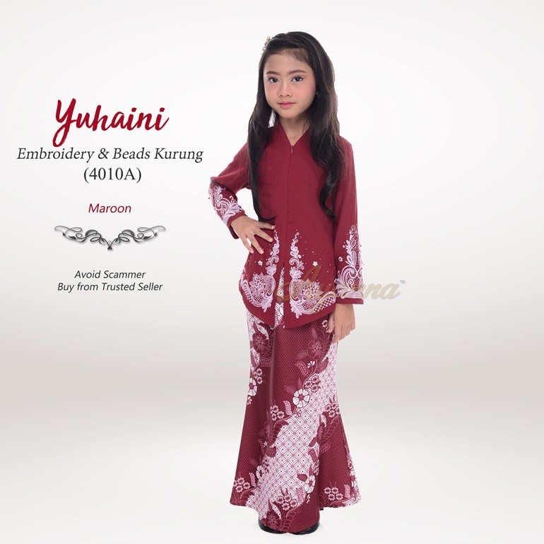 Yuhaini Embroidery & Beads Kurung 4010A (Maroon)