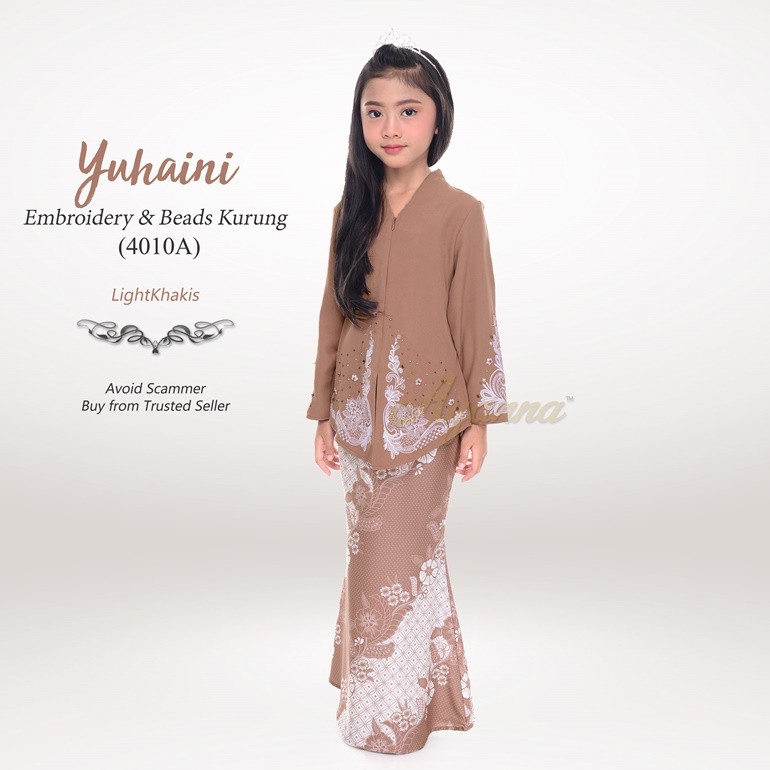 Yuhaini Embroidery & Beads Kurung 4010A (LightKhakis)