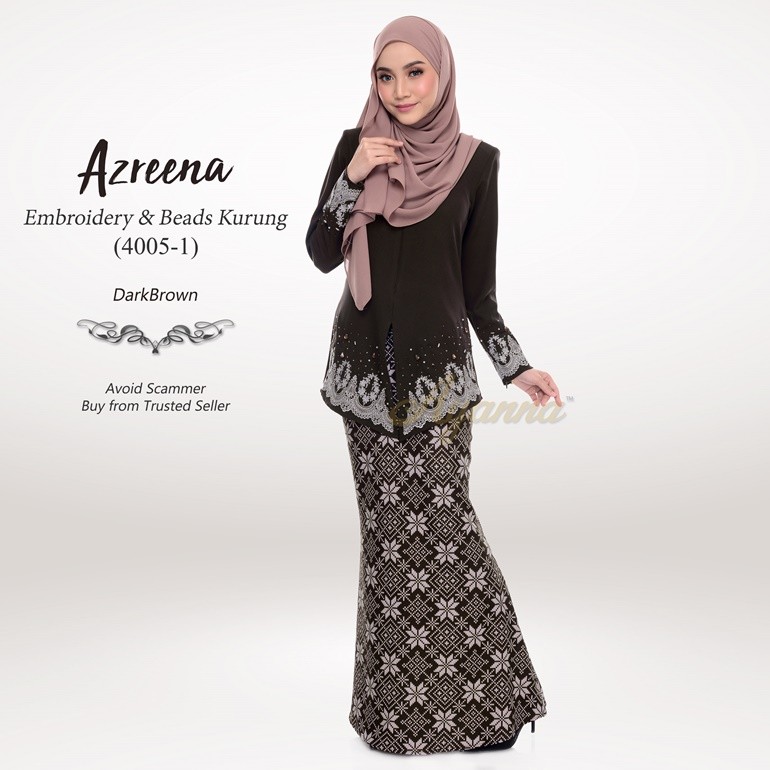 Azreena Embroidery & Beads Kurung 4005-1 (DarkBrown)