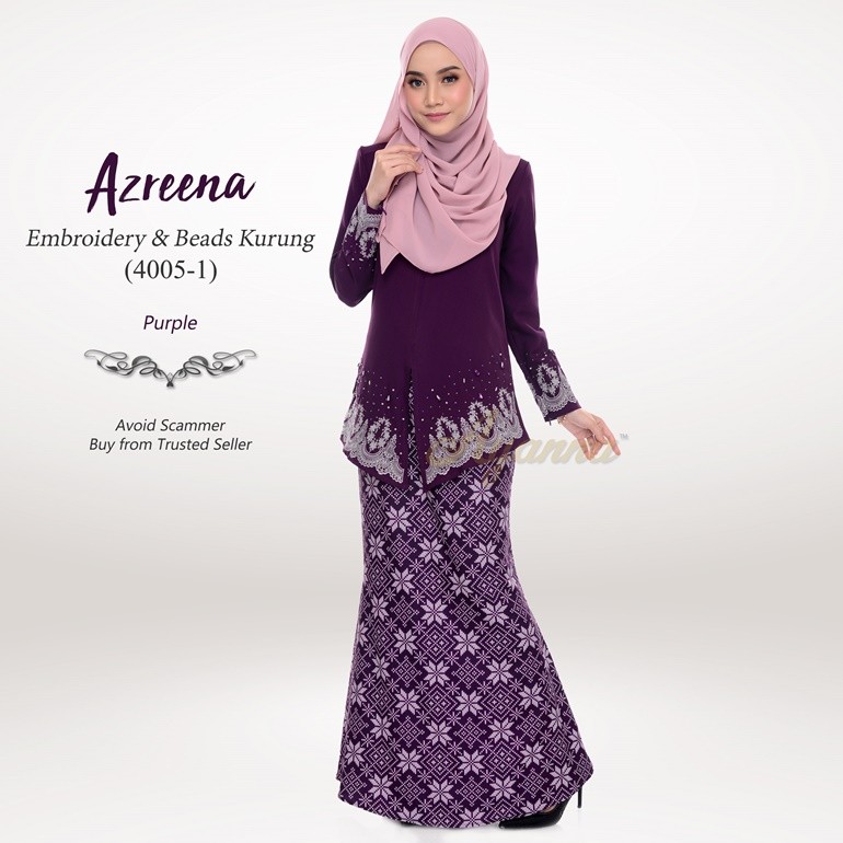 Azreena Embroidery & Beads Kurung 4005-1 (Purple)