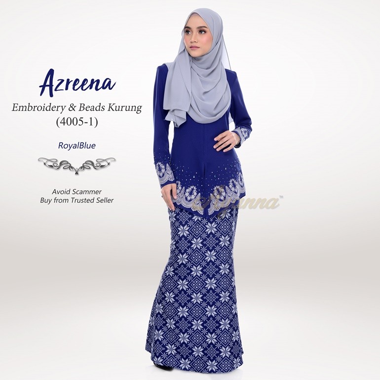 Azreena Embroidery & Beads Kurung 4005-1 (RoyalBlue)