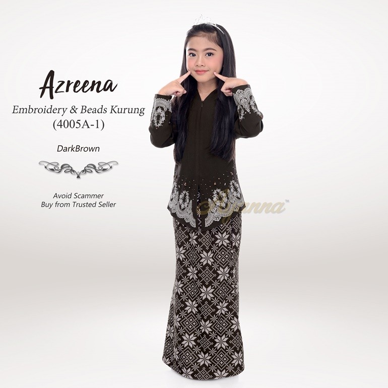 Azreena Embroidery & Beads Kurung 4005A-1 (DarkBrown)