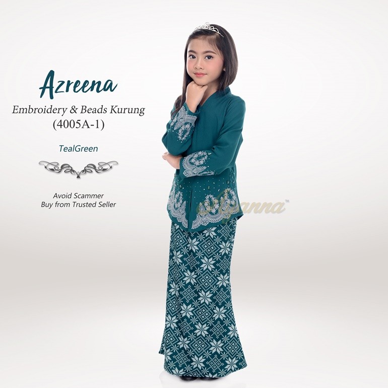 Azreena Embroidery & Beads Kurung 4005A-1 (TealGreen)