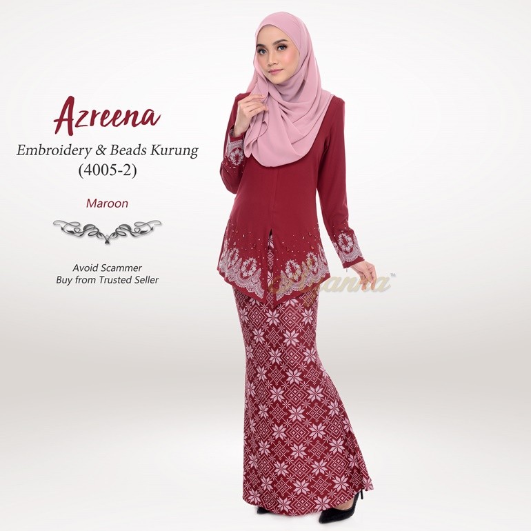 Azreena Embroidery & Beads Kurung 4005-2 (Maroon)