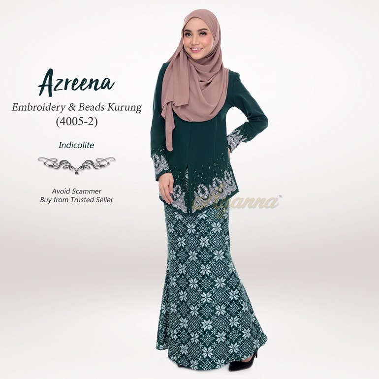 Azreena Embroidery & Beads Kurung 4005-2 (Indicolite)