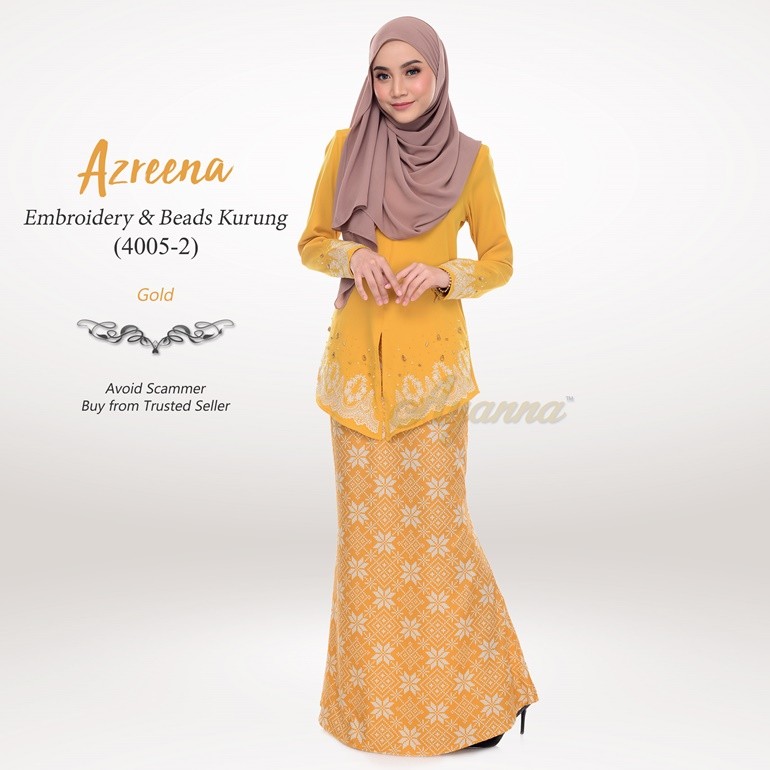 Azreena Embroidery & Beads Kurung 4005-2 (Gold)