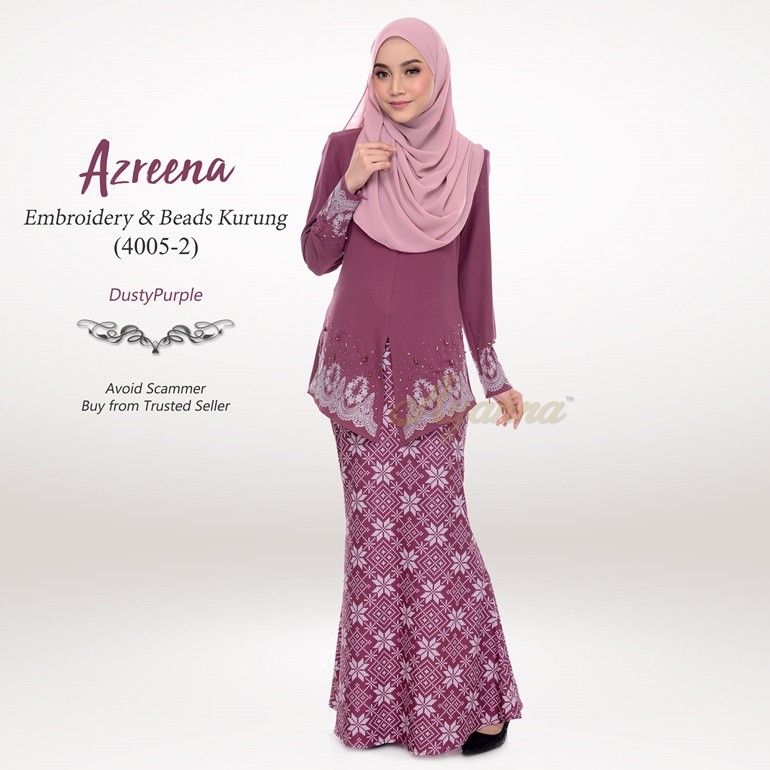 Azreena Embroidery & Beads Kurung 4005-2 (DustyPurple)
