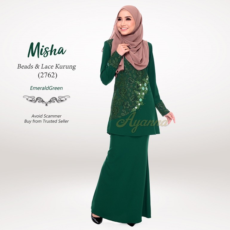 Misha Beads & Lace Kurung 2762 (EmeraldGreen)