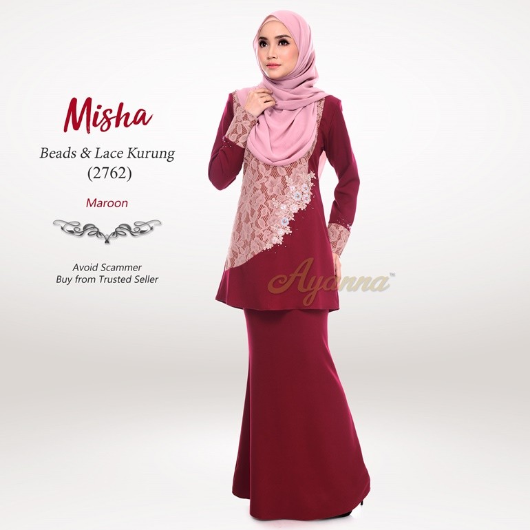 Misha Beads & Lace Kurung 2762 (Maroon)