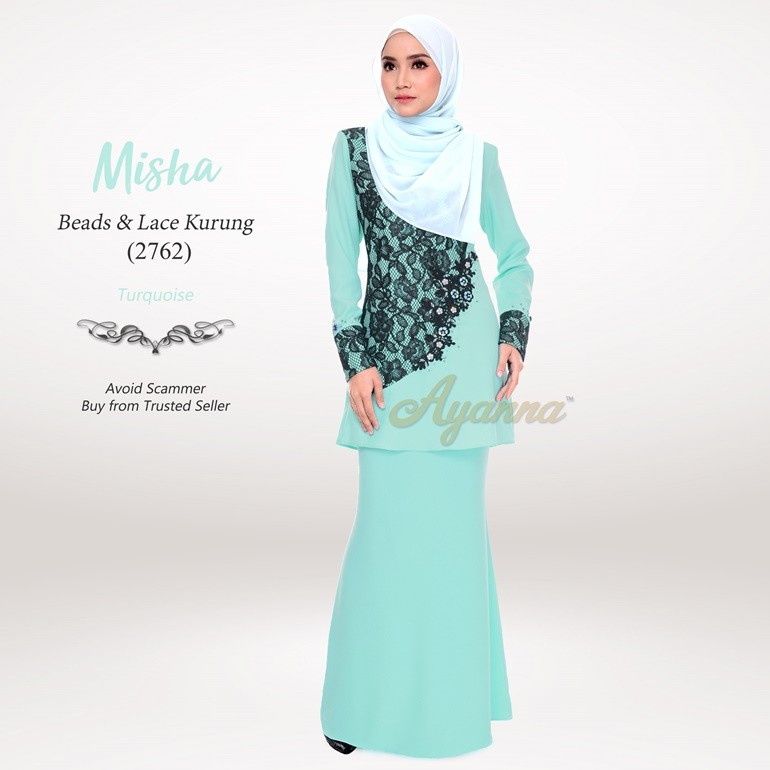 Misha Beads & Lace Kurung 2762 (Turquoise)