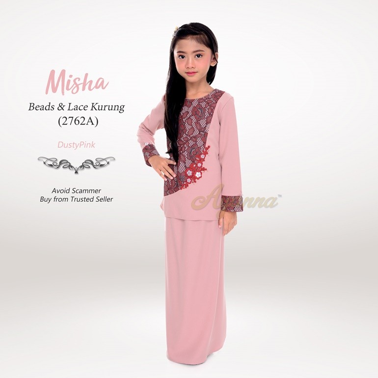 Misha Beads & Lace Kurung 2762A (DustyPink)