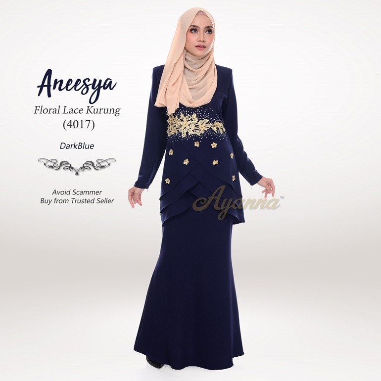 Aneesya Floral Lace Kurung 4017 (DarkBlue)