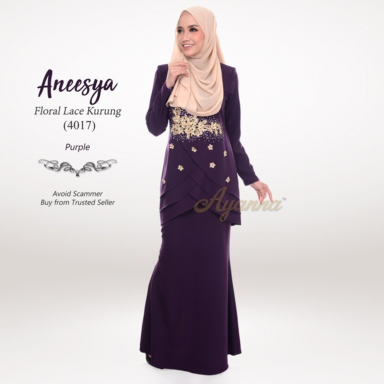 Aneesya Floral Lace Kurung 4017 (Purple)