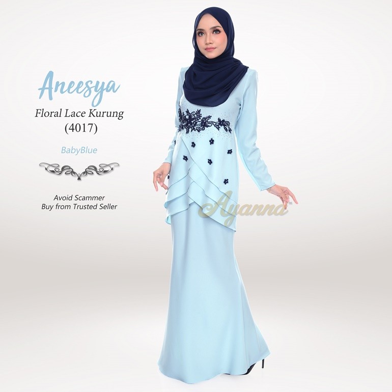 Aneesya Floral Lace Kurung 4017 (BabyBlue)