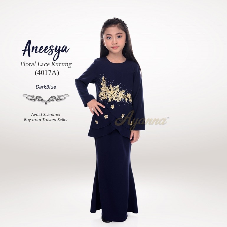 Aneesya Floral Lace Kurung 4017A (DarkBlue)