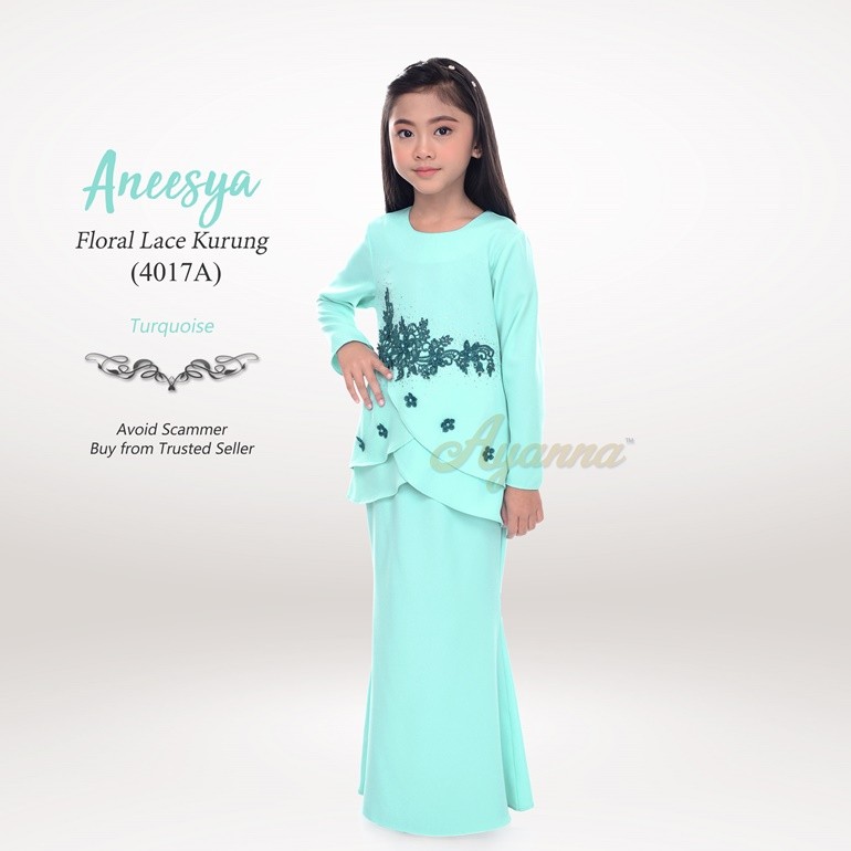 Aneesya Floral Lace Kurung 4017A (Turquoise)