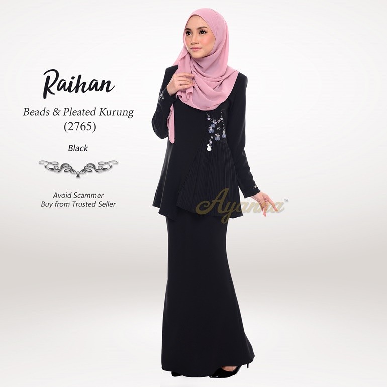Raihan Beads & Pleated Kurung 2765 (Black)