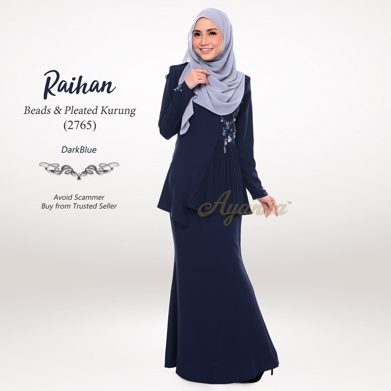 Raihan Beads & Pleated Kurung 2765 (DarkBlue)