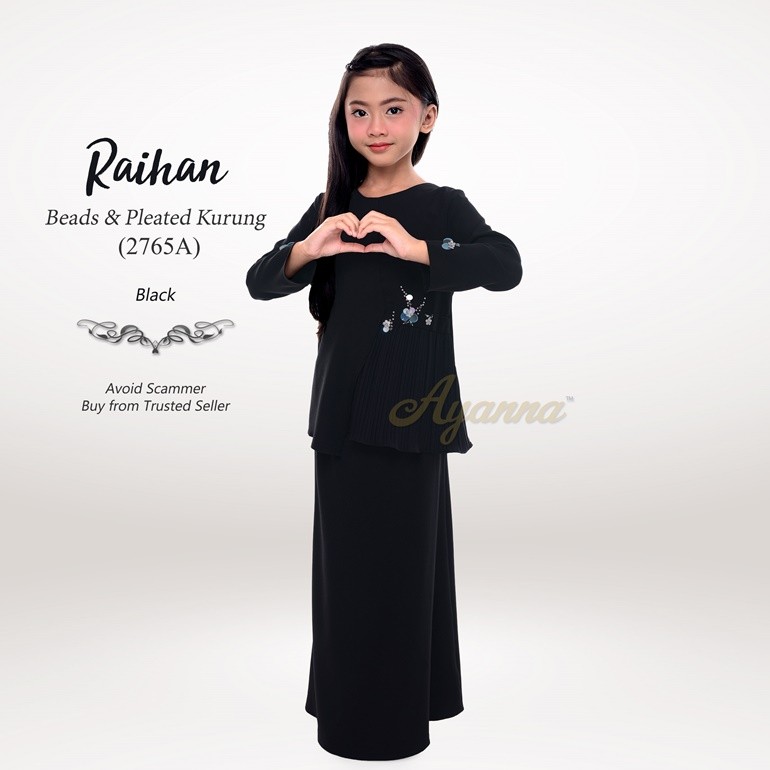 Raihan Beads & Pleated Kurung 2765A (Black)