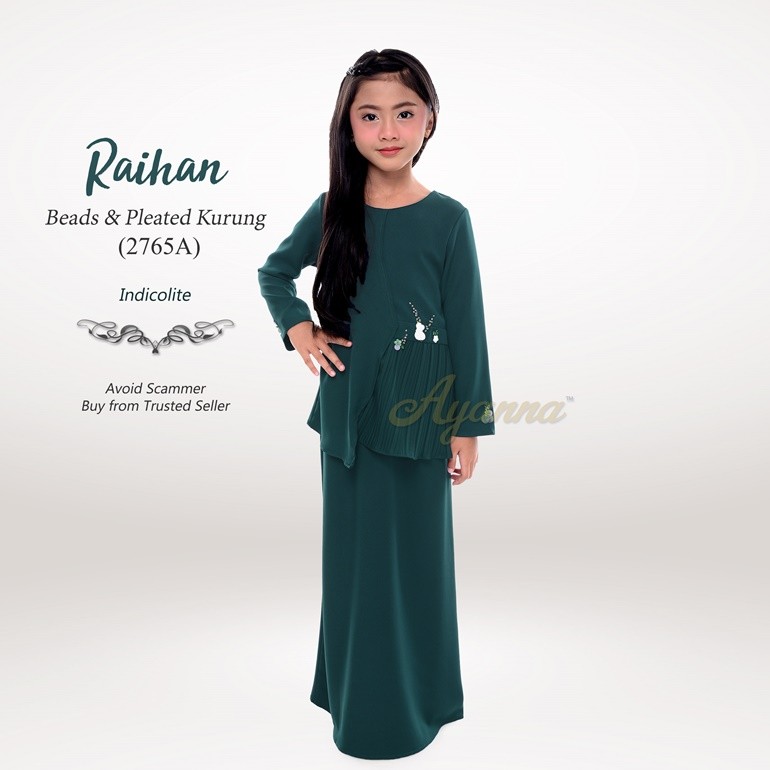 Raihan Beads & Pleated Kurung 2765A (Indicolite)