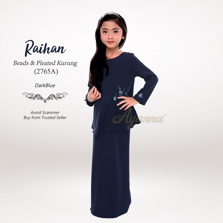 Raihan Beads & Pleated Kurung 2765A (DarkBlue)