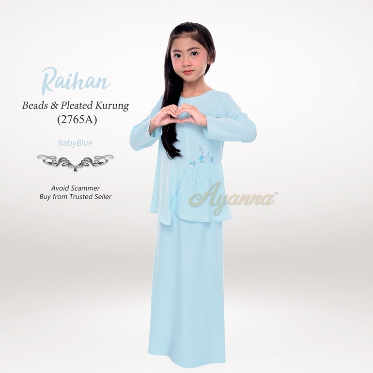 Raihan Beads & Pleated Kurung 2765A (BabyBlue)