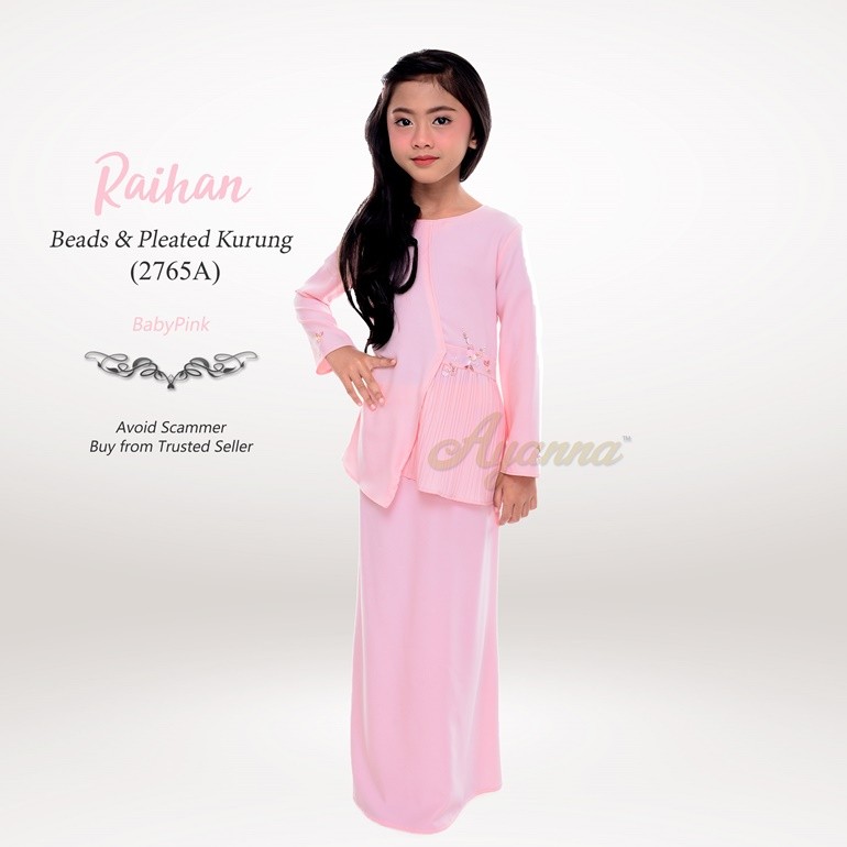 Raihan Beads & Pleated Kurung 2765A (BabyPink)