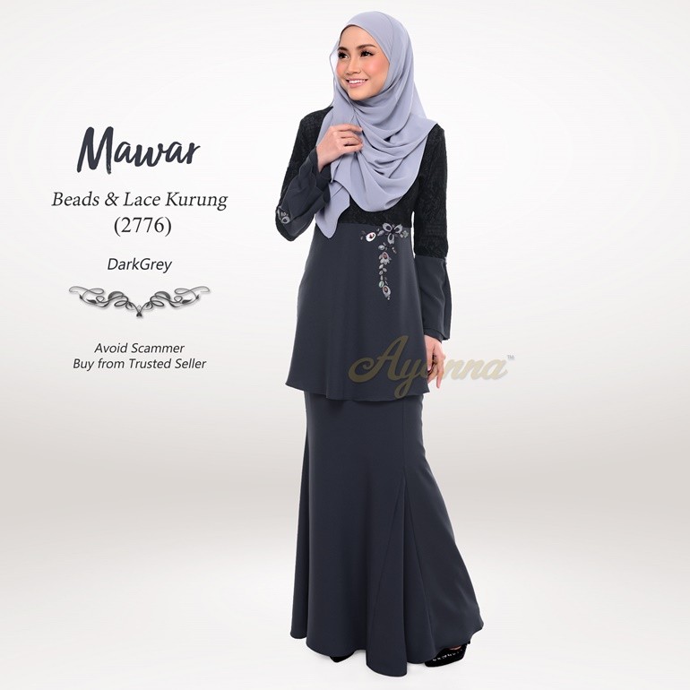 Mawar Beads & Lace Kurung 2776 (DarkGrey)