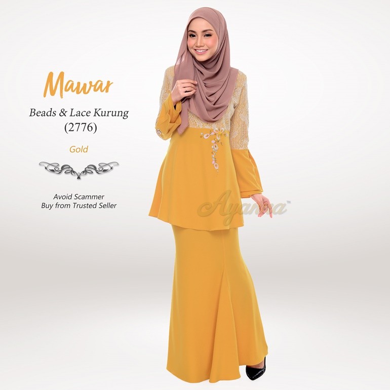 Mawar Beads & Lace Kurung 2776 (Gold)