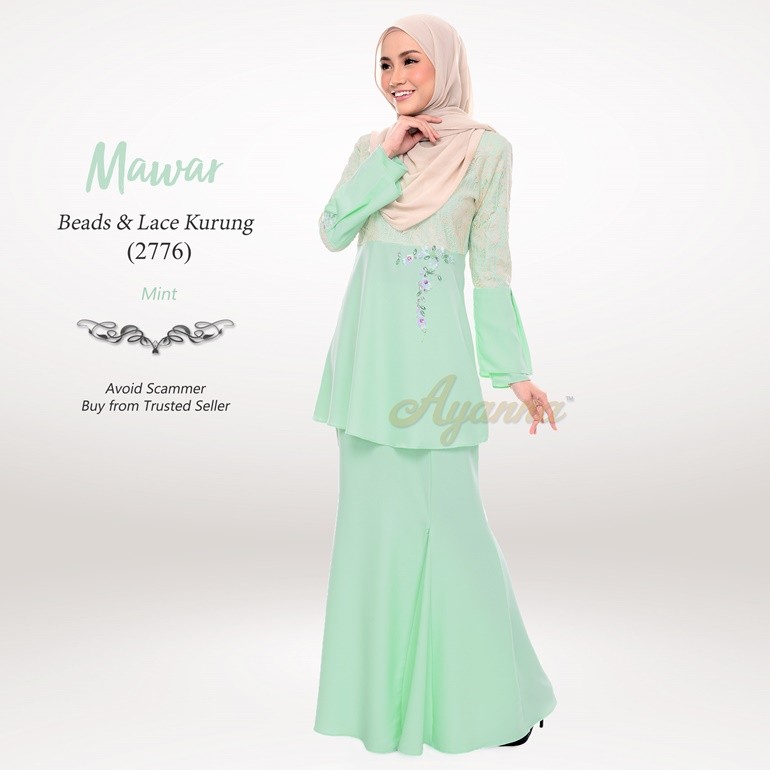 Mawar Beads & Lace Kurung 2776 (Mint)