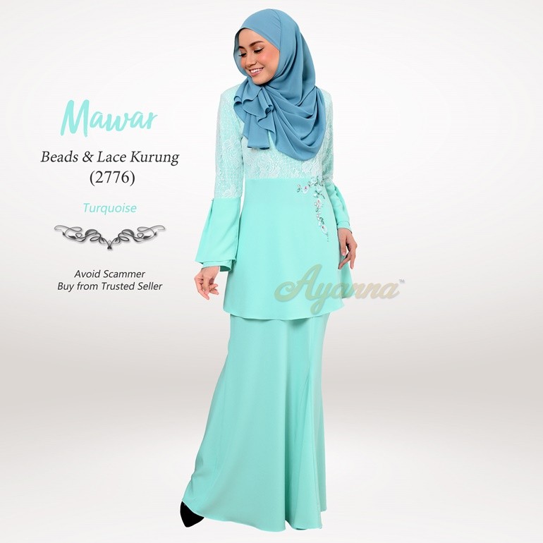 Mawar Beads & Lace Kurung 2776 (Turquoise)