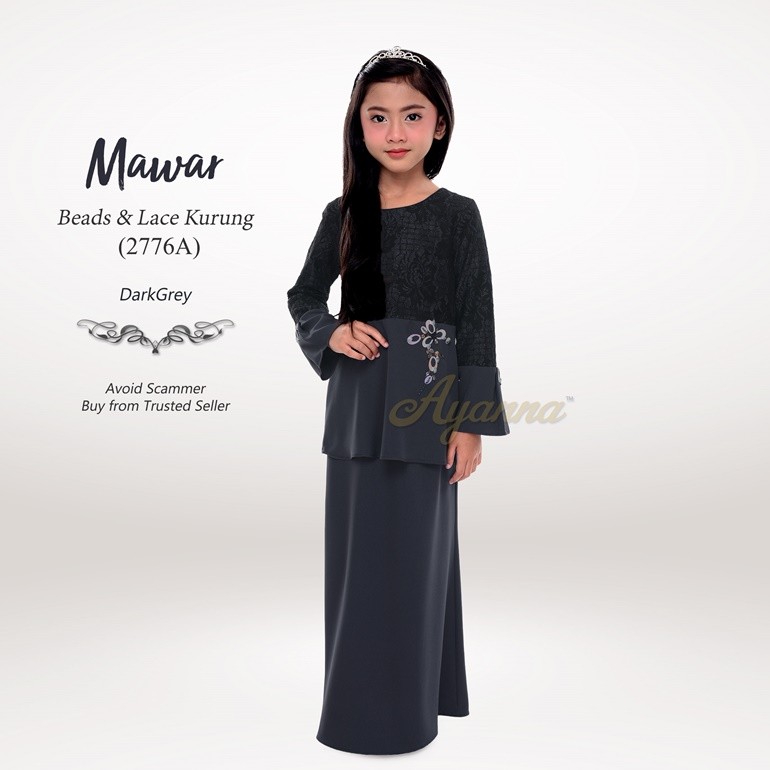 Mawar Beads & Lace Kurung 2776A (DarkGrey)