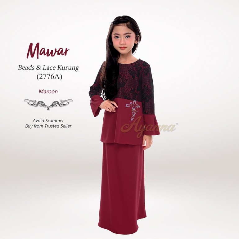 Mawar Beads & Lace Kurung 2776A (Maroon)