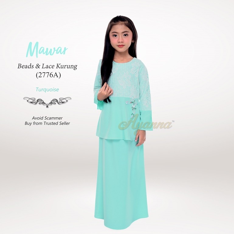 Mawar Beads & Lace Kurung 2776A (Turquoise)