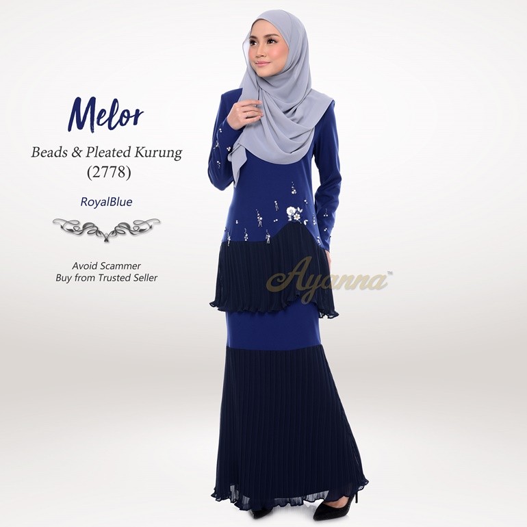 Melor Beads & Pleated Kurung 2778 (RoyalBlue)