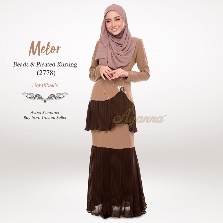 Melor Beads & Pleated Kurung 2778 (LightKhakis)